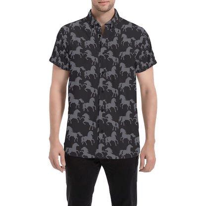Horse Print Design LKS305 Men Short Sleeve Button Up Shirt