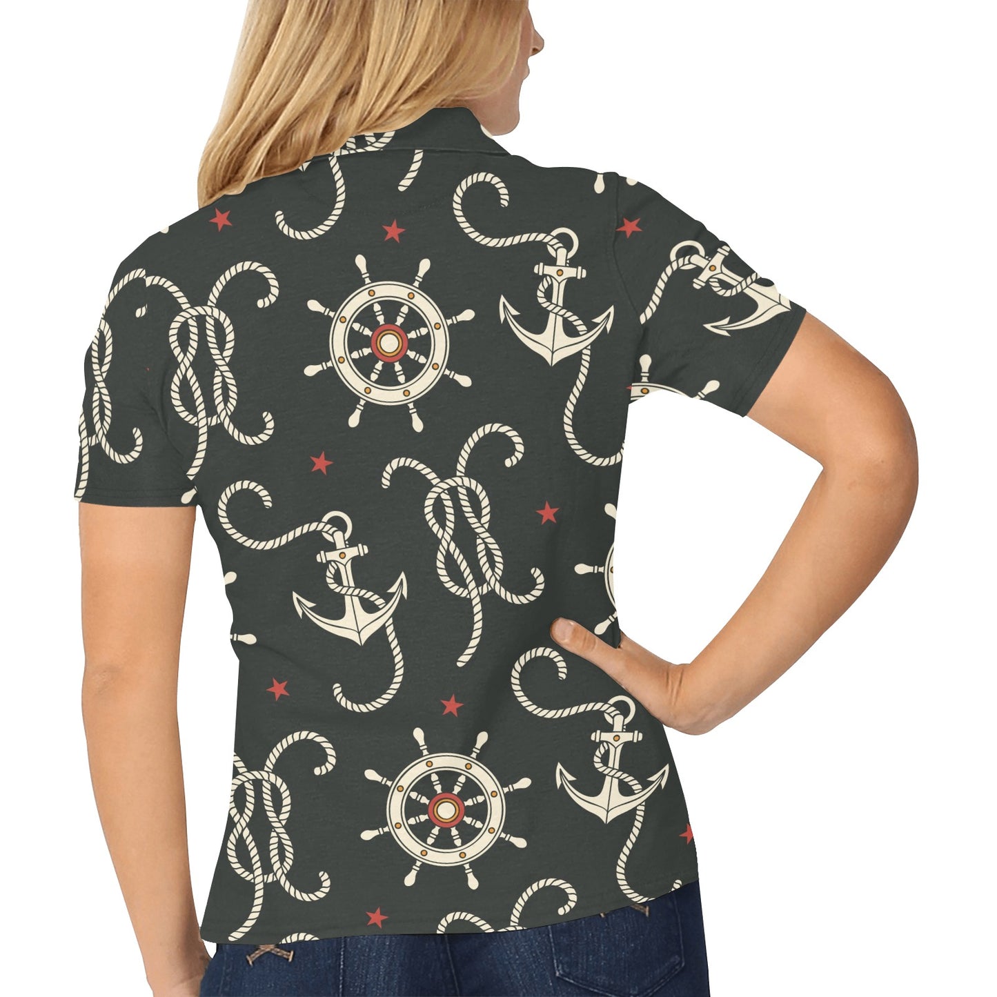 Nautical Anchor Pattern Women's Polo Shirt