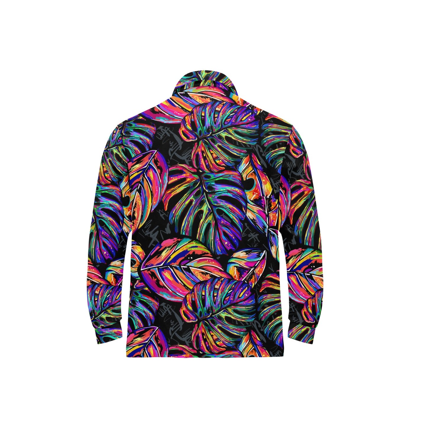 Neon Color Tropical Palm Leaves Long Sleeve Polo Shirt For Men's