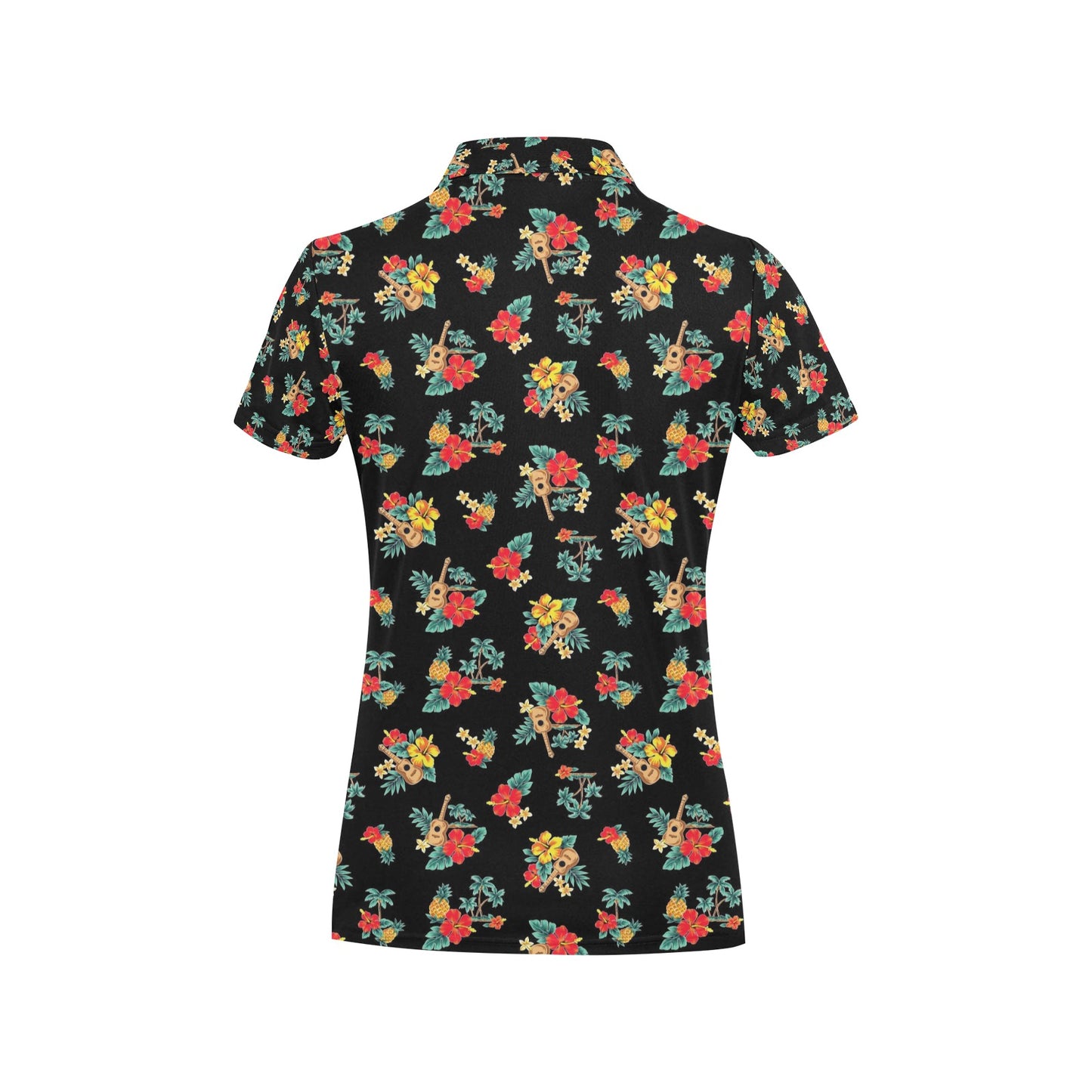 Hawaiian Flower Themed Print Women's Polo Shirt