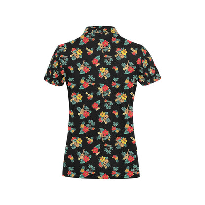 Hawaiian Flower Themed Print Women's Polo Shirt