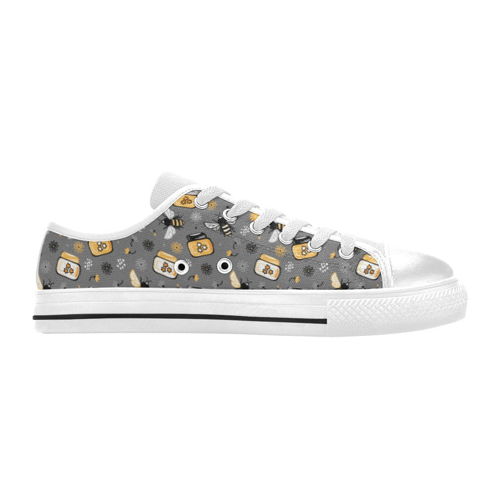 Honey Bee Print Design LKS301 Women's White Low Top Shoes