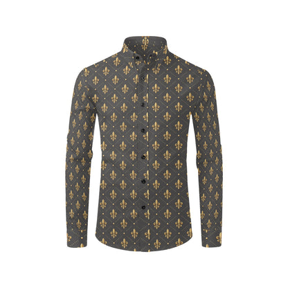 Fleur De Lis Print Design LKS402 Men's Long Sleeve Dress Shirt