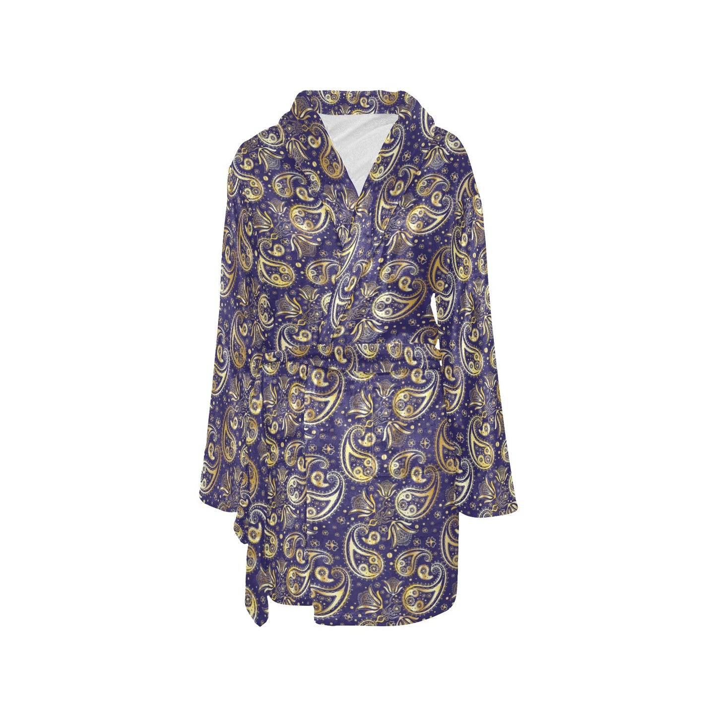 Paisley Blue Yellow Design Print Women's Fleece Robe