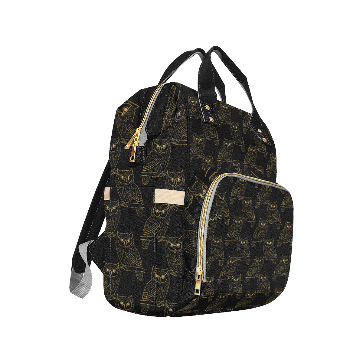 Gold Owl Pattern Diaper Bag Backpack