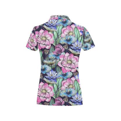 Water Lily Pattern Print Design WL07 Women's Polo Shirt
