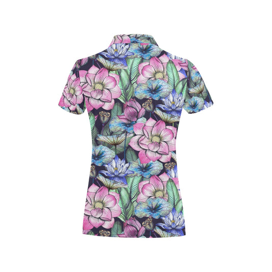 Water Lily Pattern Print Design WL07 Women's Polo Shirt