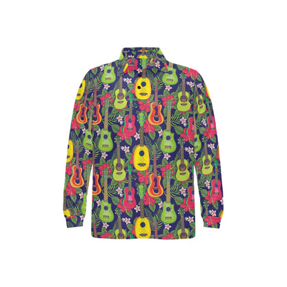 Ukulele Tropical Pattern Print Design 03 Long Sleeve Polo Shirt For Men's