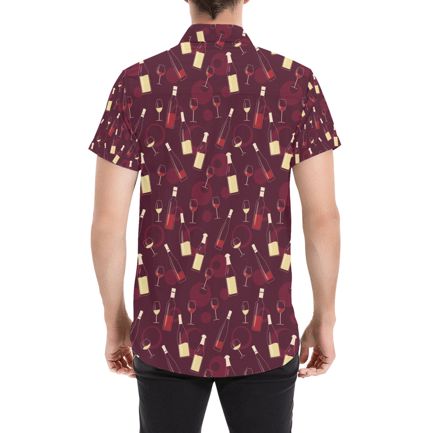 Wine Themed Print Design LKS302 Men Short Sleeve Button Up Shirt