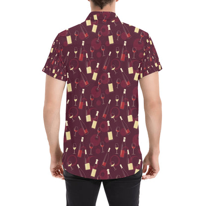 Wine Themed Print Design LKS302 Men Short Sleeve Button Up Shirt
