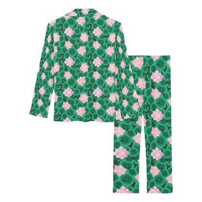 Water Lily Print Design LKS303 Women's Long Pajama Set