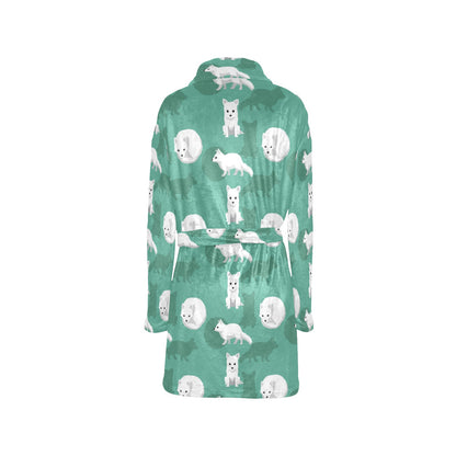 Arctic Fox Pattern Print Design Women's Fleece Robe