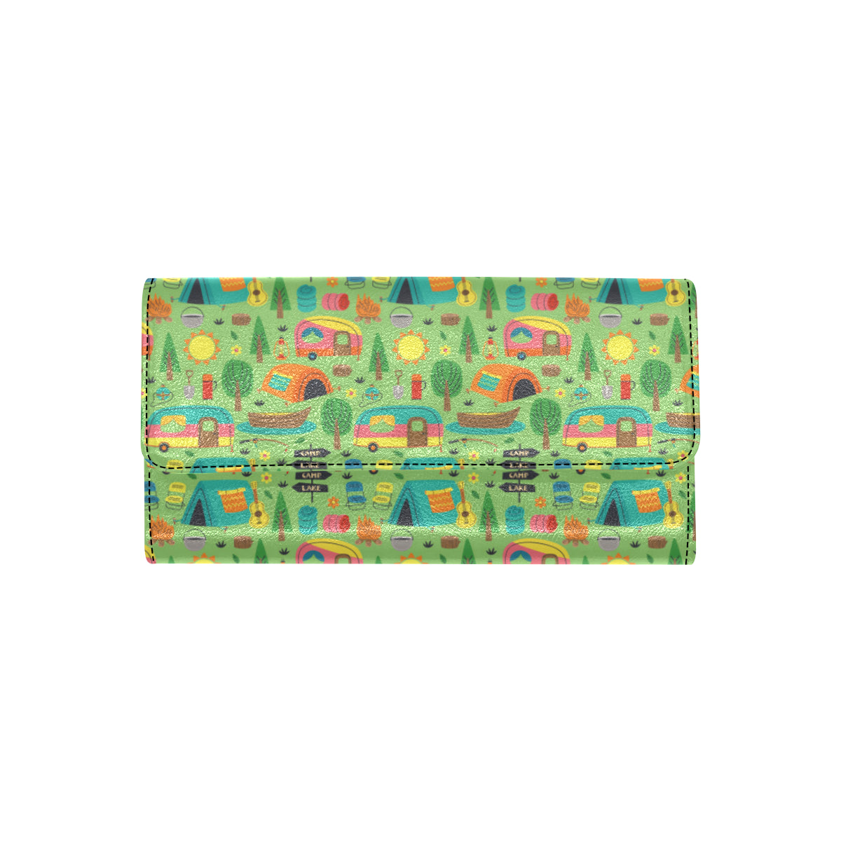 Camping Camper Pattern Print Design 04 Women's Trifold Wallet