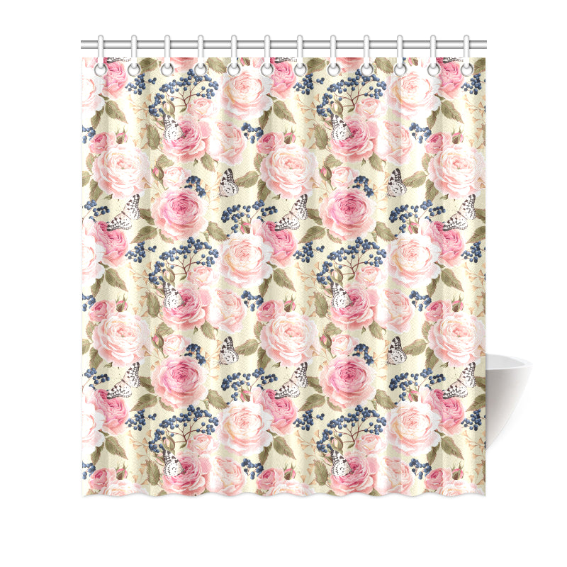 Floral Pink Butterfly Print Shower Curtain