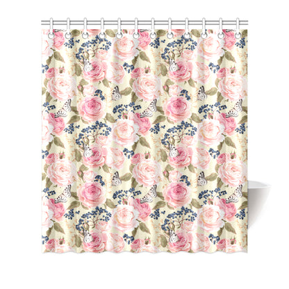 Floral Pink Butterfly Print Shower Curtain