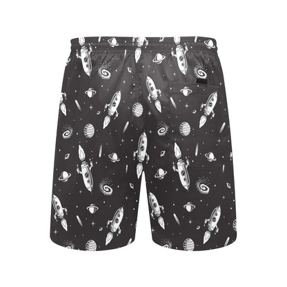 Space Rocket Print Design LKS303 Men's Swim Trunks Beach Shorts