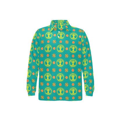 Celtic Tree of Life Print Pattern Long Sleeve Polo Shirt For Men's