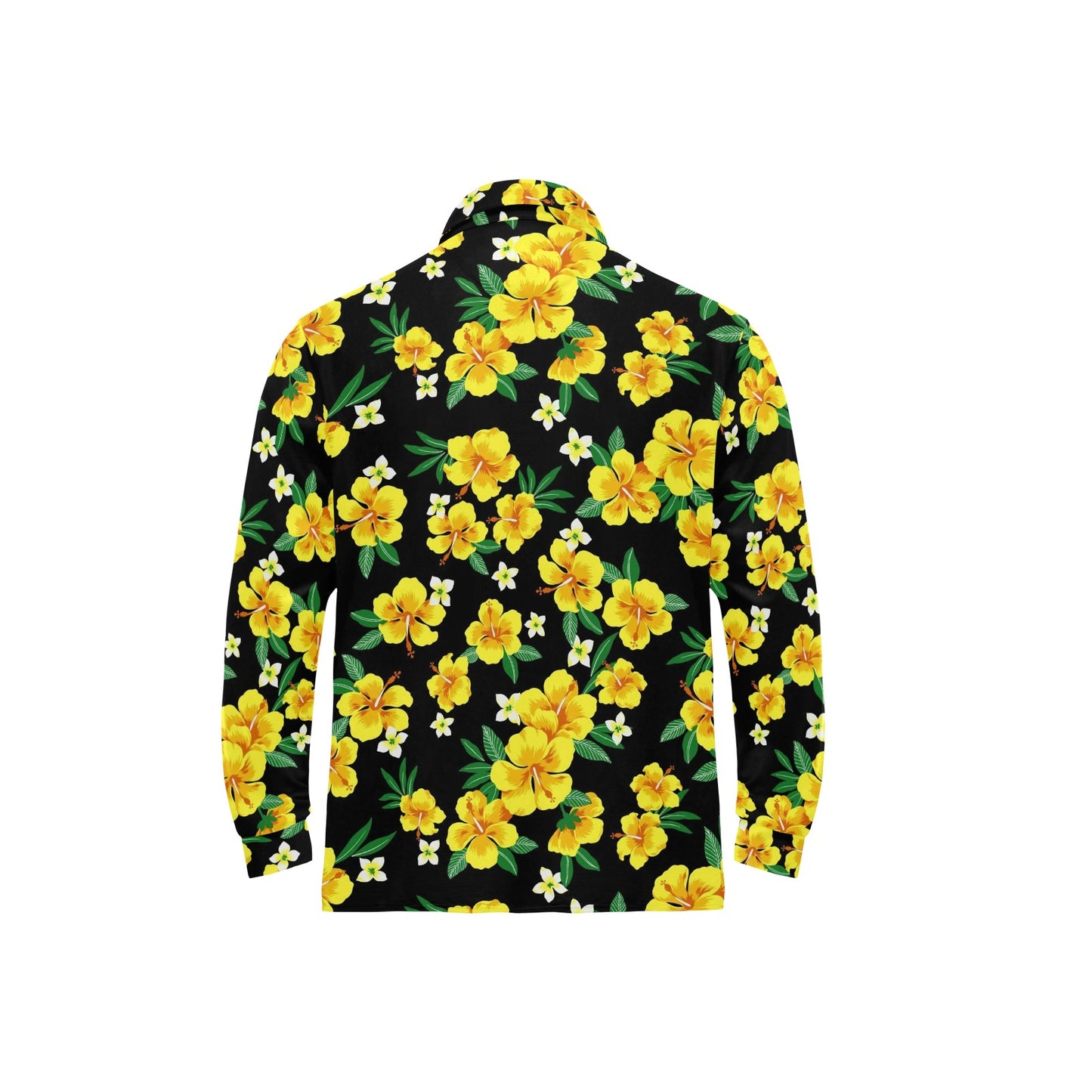 Yellow Hibiscus Pattern Print Design HB08 Long Sleeve Polo Shirt For Men's