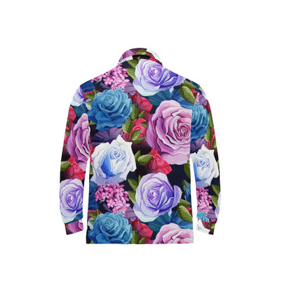Rose Pattern Print Design RO09 Long Sleeve Polo Shirt For Men's
