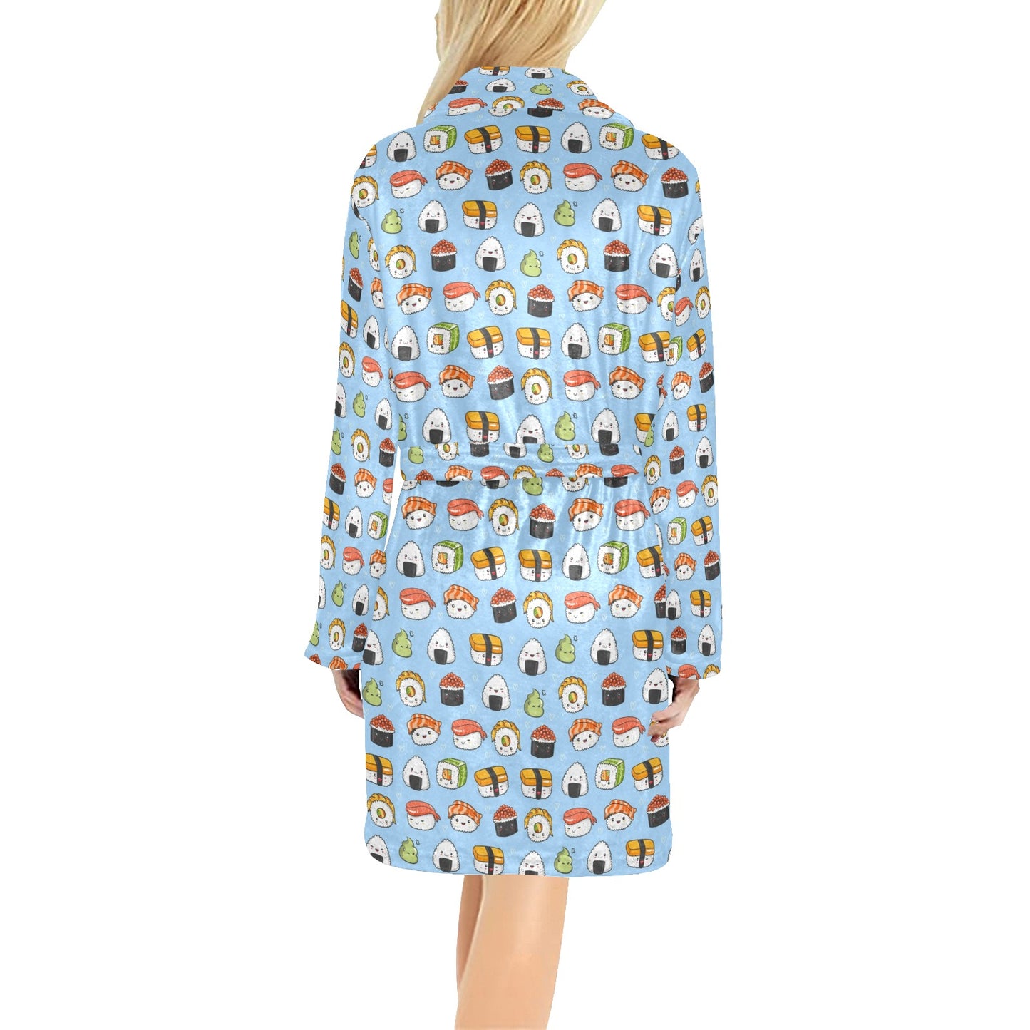 Sushi Cartoon Design Women's Fleece Robe