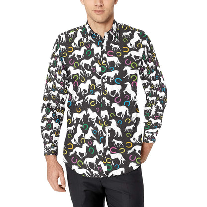 Horse Hoof Colorful Print Design LKS301 Men's Long Sleeve Dress Shirt