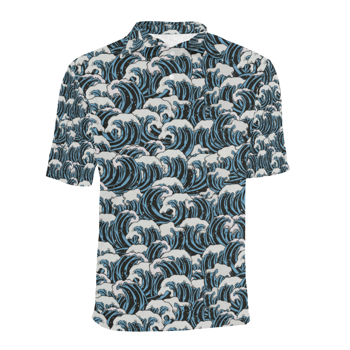 Surf Wave Pattern Print Men Polo Shirt