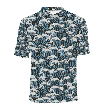 Surf Wave Pattern Print Men Polo Shirt