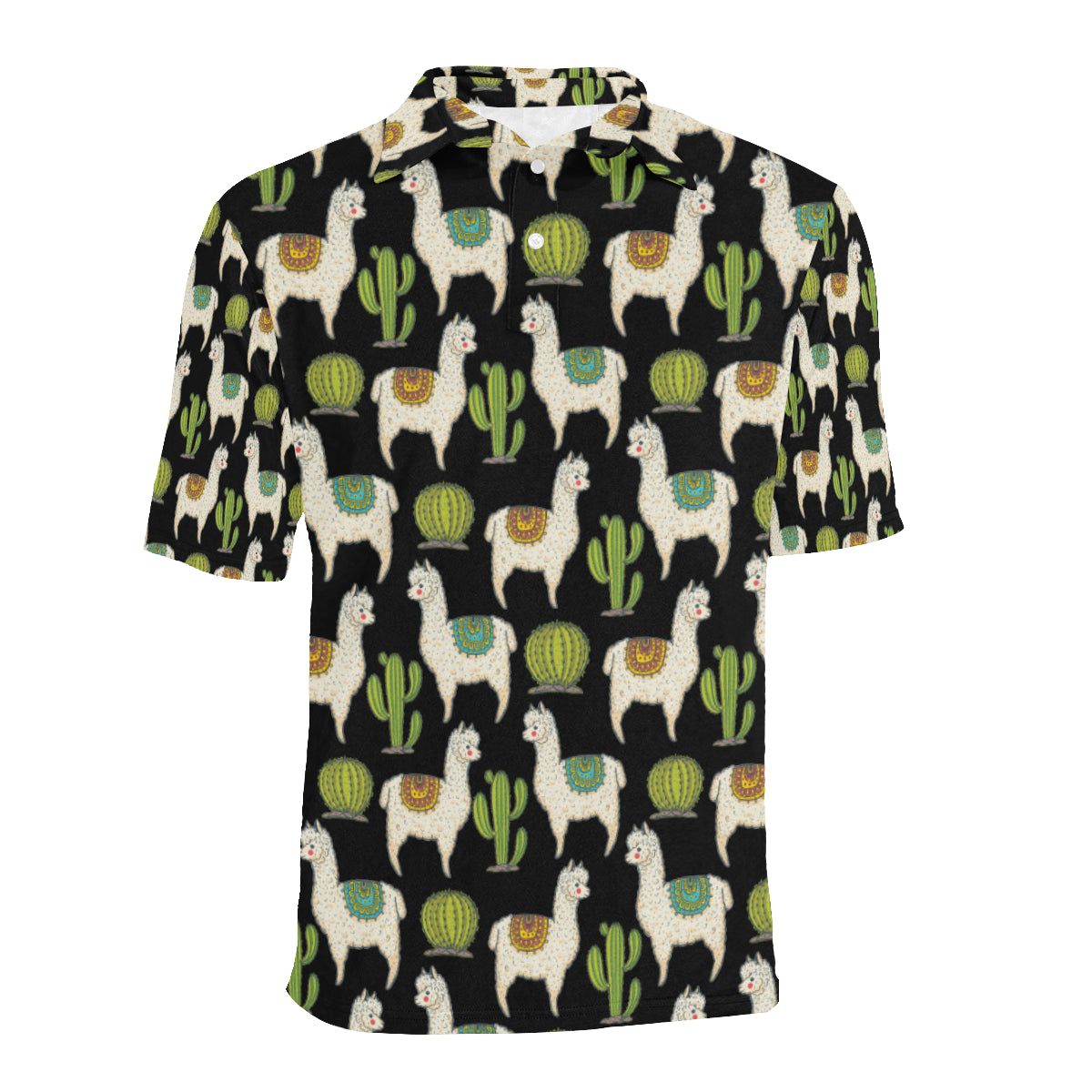 Alpaca Cactus Pattern Print Design 07 Men Polo Shirt