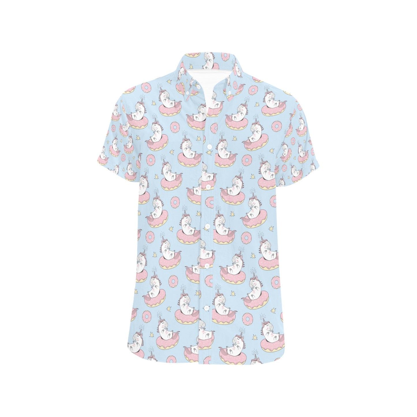 Unicorn Print Design LKS303 Men Short Sleeve Button Up Shirt
