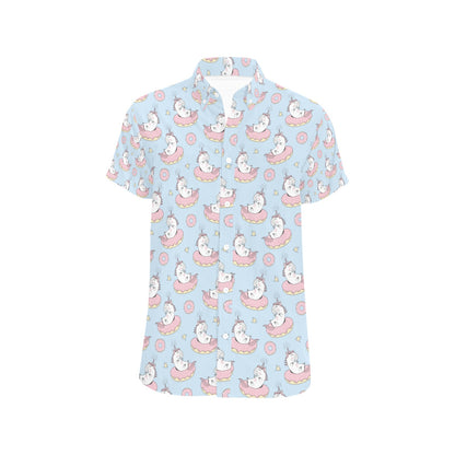 Unicorn Print Design LKS303 Men Short Sleeve Button Up Shirt