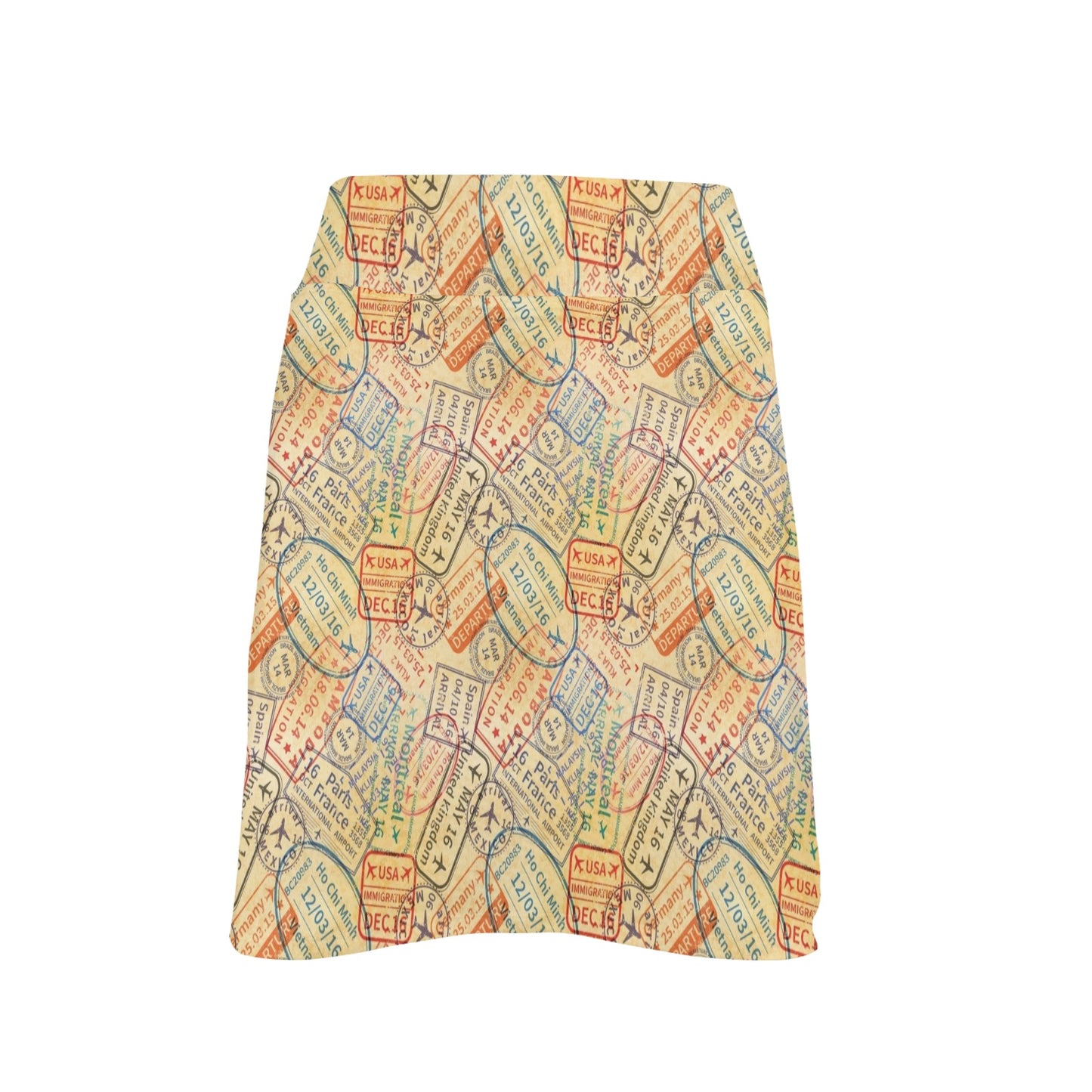Travel Stamp Print Design LKS302 17" Golf & Pickleball Skort with Pockets