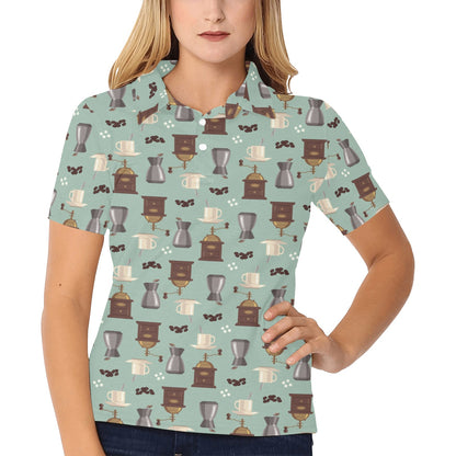 Coffee Pattern Print Design 04 Women's Polo Shirt
