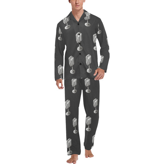 Microphone Vintage Pattern Print Design 01 Men's Long Pajama Set