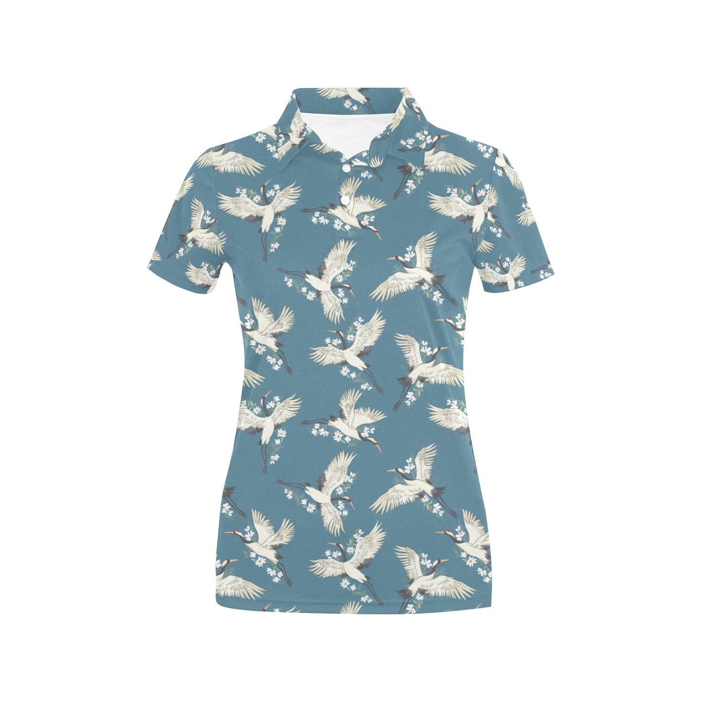Crane Pattern Print Design 02 Women's Polo Shirt