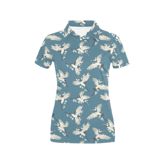 Crane Pattern Print Design 02 Women's Polo Shirt