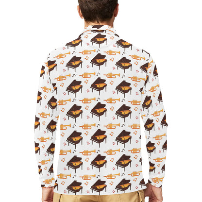 Piano Print Design LKS406 Long Sleeve Polo Shirt For Men's