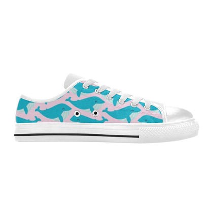Whale Print Design LKS302 Women's White Low Top Shoes