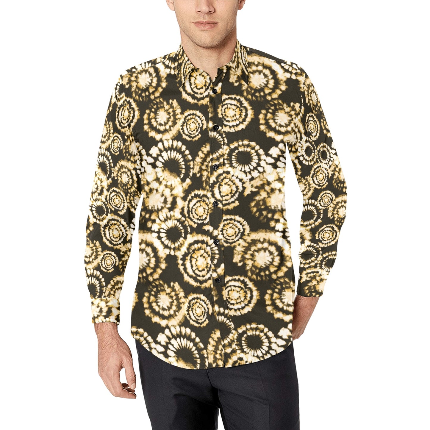 Tie Dye Print Design LKS307 Men's Long Sleeve Dress Shirt