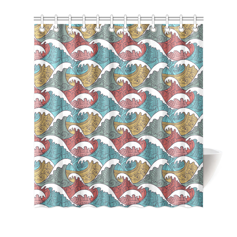 Tribal Wave Pattern Print Shower Curtain