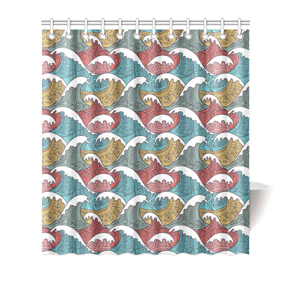 Tribal Wave Pattern Print Shower Curtain