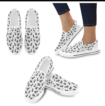 Scottish Terriers Print Design LKS3015 White Slip Ons Canvas Women's Shoes