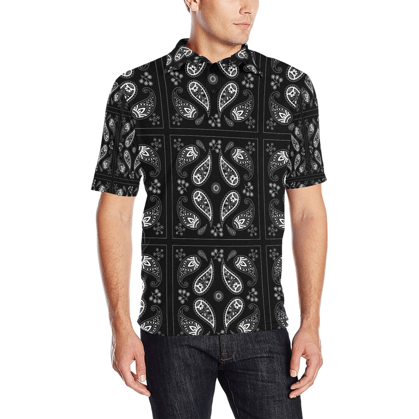 Bandana Paisley Black Print Design LKS308 Men Polo Shirt