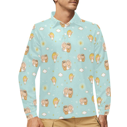 Christian Pattern Print Design 01 Long Sleeve Polo Shirt For Men's