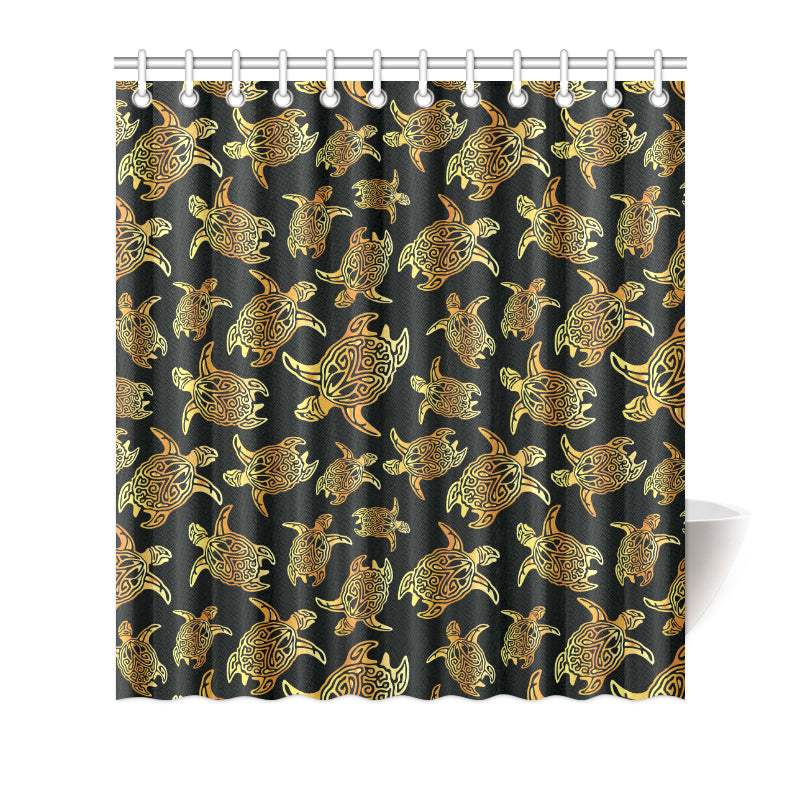 Gold Tribal Turtle Polynesian Themed Shower Curtain