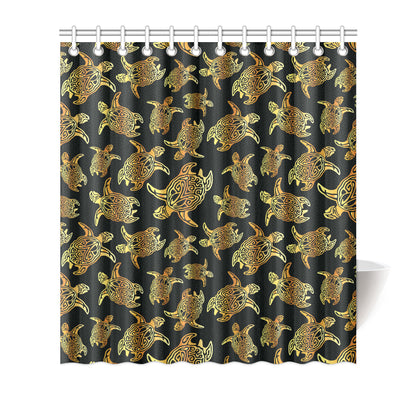 Gold Tribal Turtle Polynesian Themed Shower Curtain