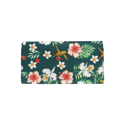Hawaiian Flower Design with SeaTurtle Print Women's Trifold Wallet