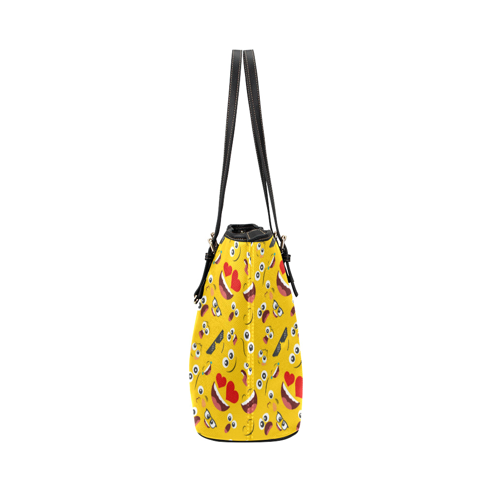 Emoji Face Print Pattern Leather Tote Bag
