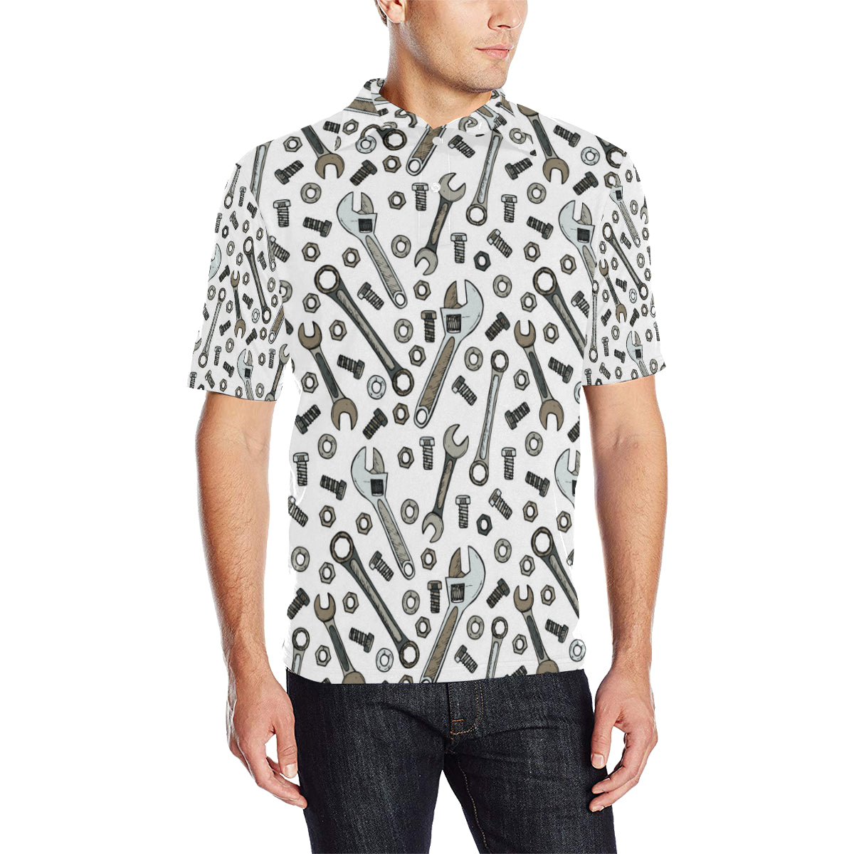 Mechanic Pattern Print Design 03 Men Polo Shirt