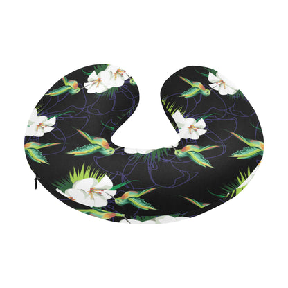 Hummingbird with Flower Pattern Print Design 03 U-Shaped Travel Neck Pillow