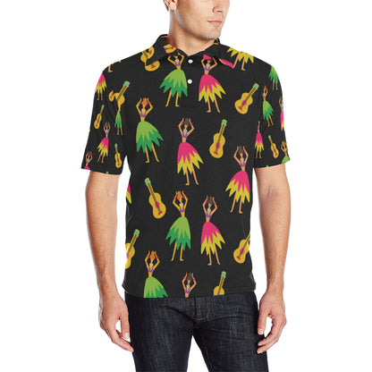 Hula Dancers Hawaiian Girl Pattern Print Design 03 Men Polo Shirt